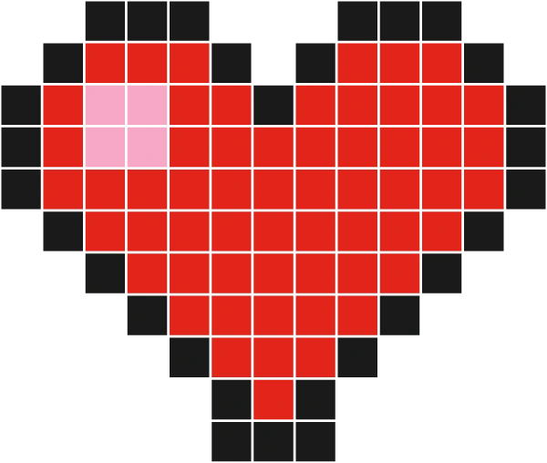 Red bead heart with a pale pink highlight in the upper left lobe