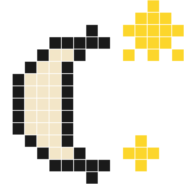 Cream crescent moon with two yellow stars beside it
