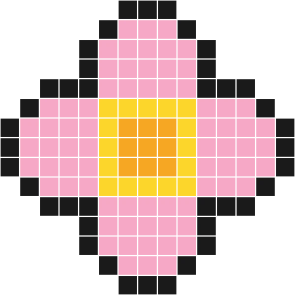 Pink four petal flower with a yellow and orange center