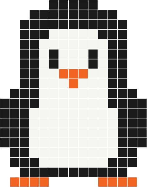 Black and white penguin standing with an orange beak and orange feet