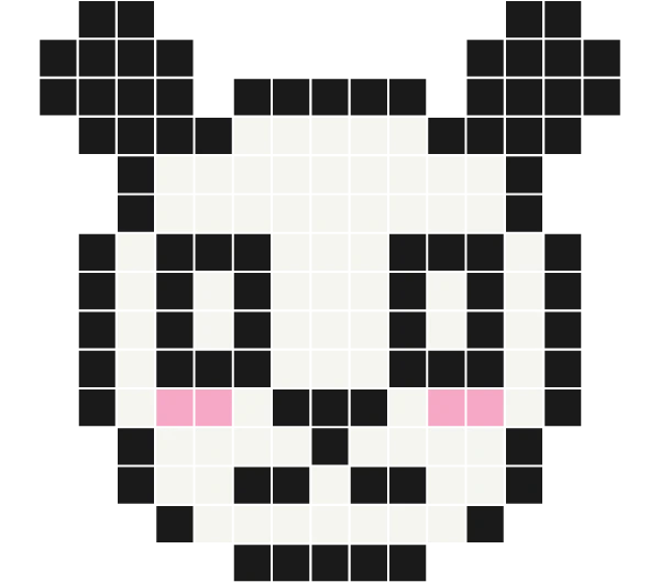 Black and white panda face with round ears and pink cheeks