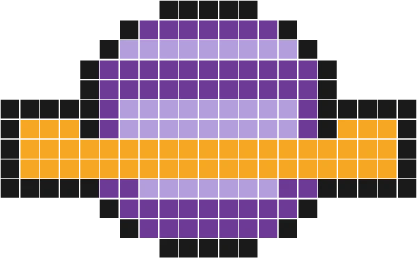 Purple banded planet crossed by a wide orange ring